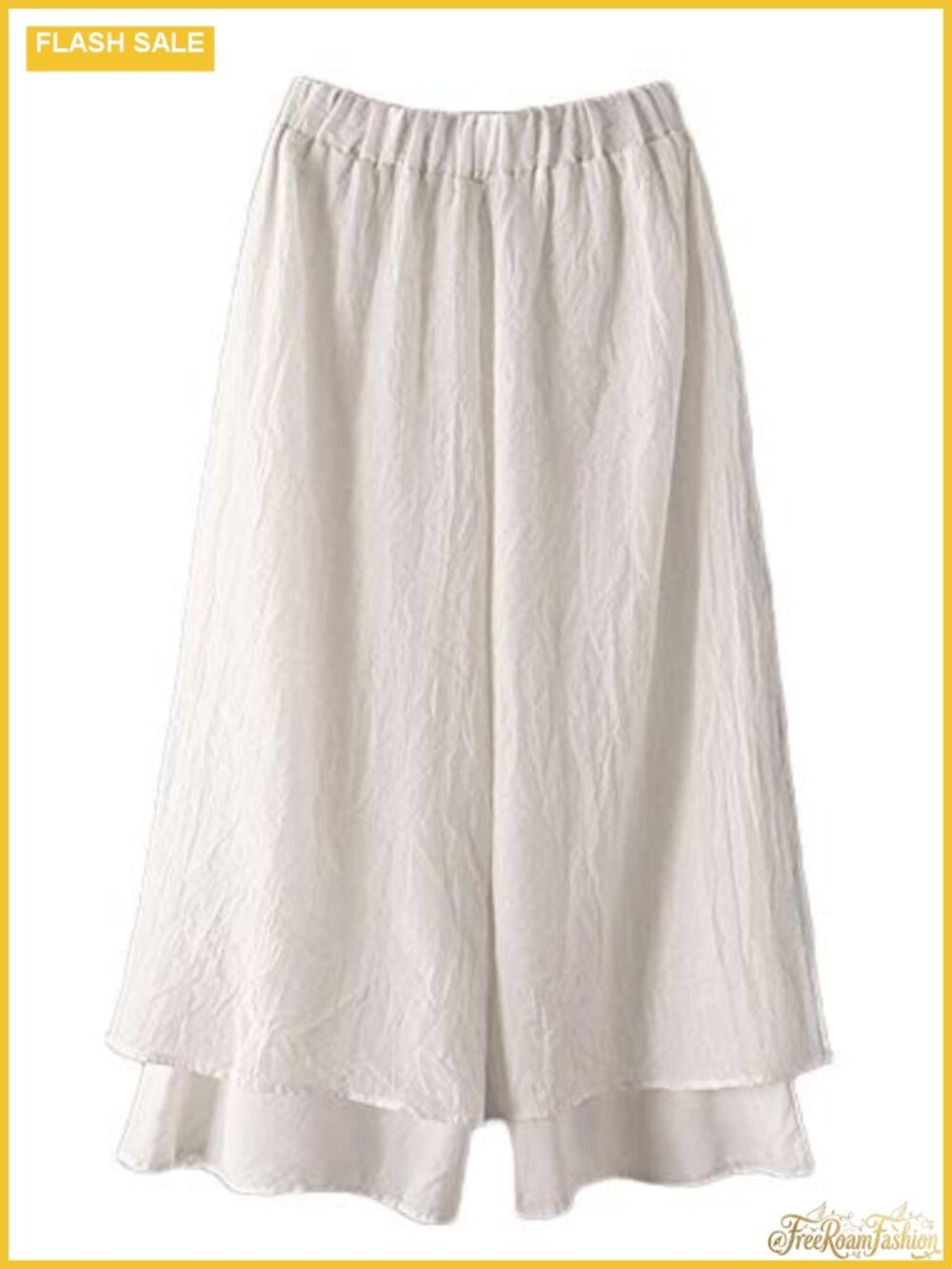 Wide Leg Cotton Cropped Palazzo Capri Pants Elastic Waist Side Slits
